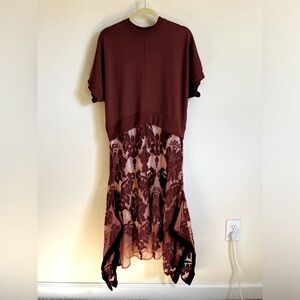 Clu wearable art stunning cotton lace w/velvet trim midi asymmetrical dress XS